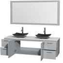 Amare 72" Double Bathroom Vanity in Dove Gray, White Man-Made Stone Countertop, Arista Black Granite Sinks and 70" Mirror 2