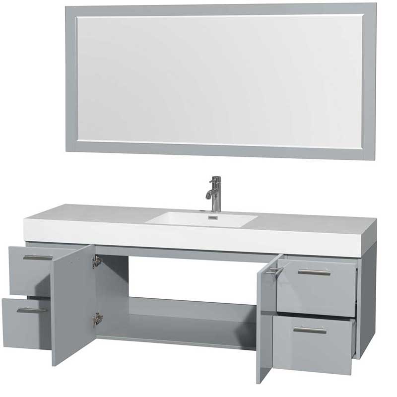 Amare 72" Single Bathroom Vanity in Dove Gray, Acrylic Resin Countertop, Integrated Sink and 70" Mirror 2