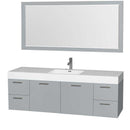 Amare 72" Single Bathroom Vanity in Dove Gray, Acrylic Resin Countertop, Integrated Sink and 70" Mirror