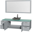 Amare 72" Single Bathroom Vanity in Dove Gray, Green Glass Countertop, Altair Black Granite Sink and 70" Mirror 2