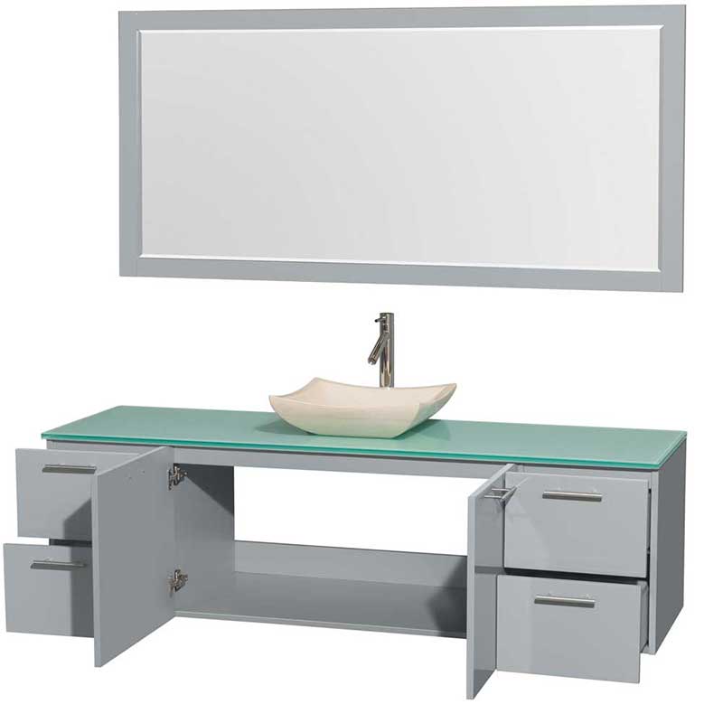 Amare 72" Single Bathroom Vanity in Dove Gray, Green Glass Countertop, Avalon Ivory Marble Sink and 70" Mirror 2