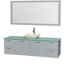 Amare 72" Single Bathroom Vanity in Dove Gray, Green Glass Countertop, Avalon Ivory Marble Sink and 70" Mirror