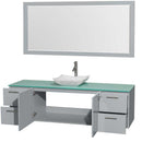 Amare 72" Single Bathroom Vanity in Dove Gray, Green Glass Countertop, Avalon White Carrera Marble Sink and 70" Mirror 2