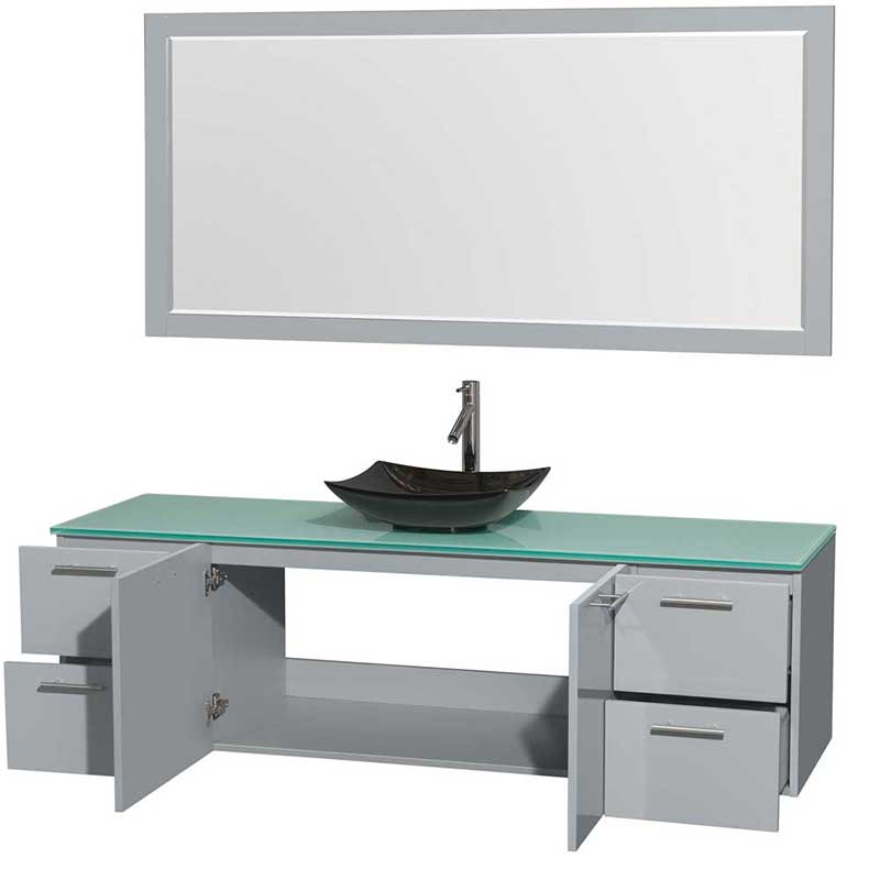 Amare 72" Single Bathroom Vanity in Dove Gray, Green Glass Countertop, Arista Black Granite Sink and 70" Mirror 2
