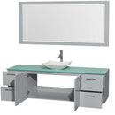 Amare 72" Single Bathroom Vanity in Dove Gray, Green Glass Countertop, Arista White Carrera Marble Sink and 70" Mirror 2