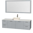 Amare 72" Single Bathroom Vanity in Dove Gray, White Man-Made Stone Countertop, Pyra Bone Porcelain Sink and 70" Mirror