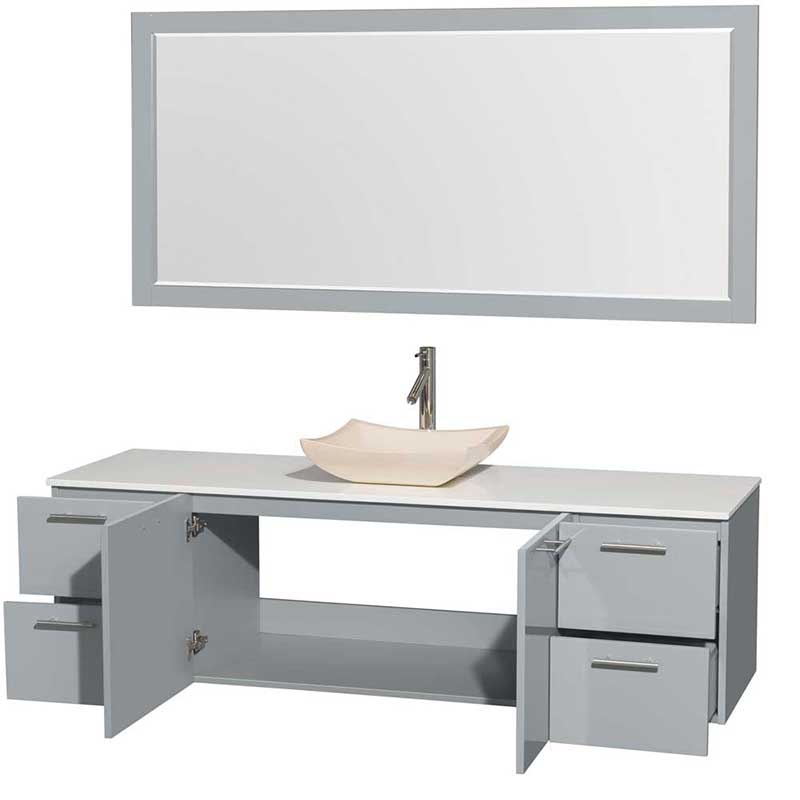Amare 72" Single Bathroom Vanity in Dove Gray, White Man-Made Stone Countertop, Avalon Ivory Marble Sink and 70" Mirror 2