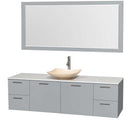 Amare 72" Single Bathroom Vanity in Dove Gray, White Man-Made Stone Countertop, Arista Ivory Marble Sink and 70" Mirror