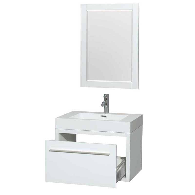 Axa 30" Single Bathroom Vanity in Glossy White, Acrylic Resin Countertop, Integrated Sink and 24" Mirror 2