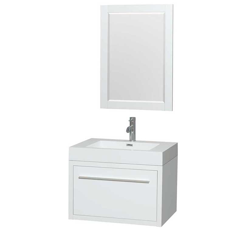Axa 30" Single Bathroom Vanity in Glossy White, Acrylic Resin Countertop, Integrated Sink and 24" Mirror