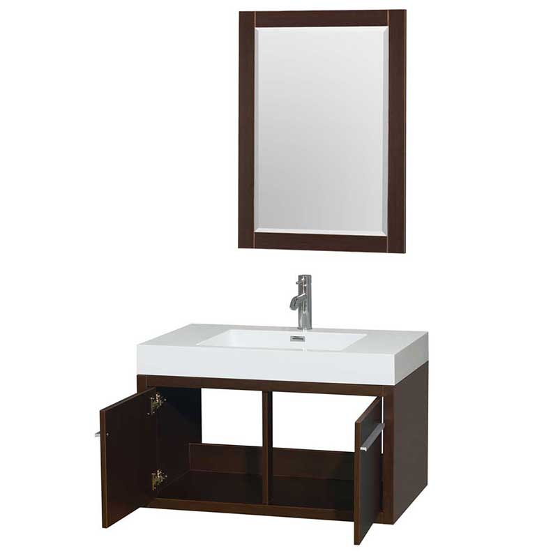 Axa 36" Single Bathroom Vanity in Espresso, Acrylic Resin Countertop, Integrated Sink and 24" Mirror 2