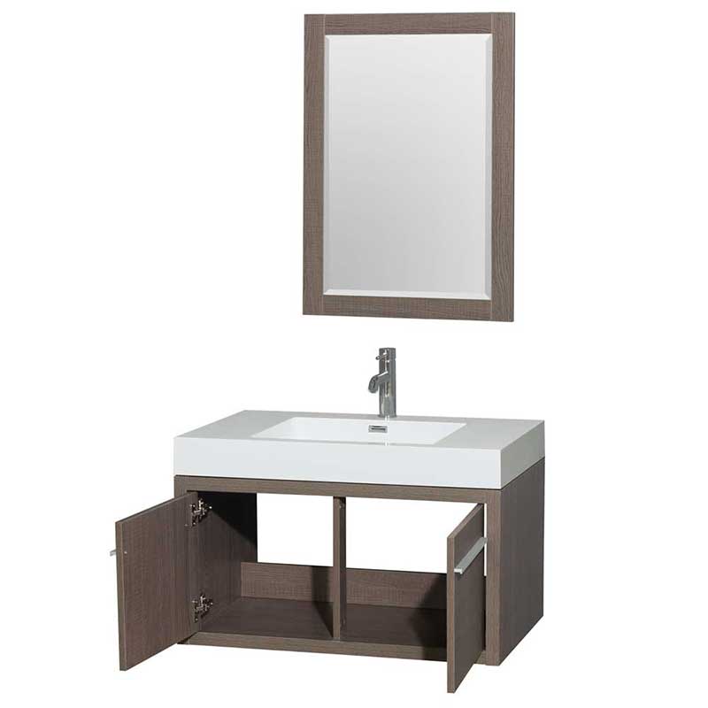 Axa 36" Single Bathroom Vanity in Gray Oak, Acrylic Resin Countertop, Integrated Sink and 24" Mirror 2
