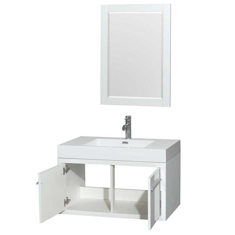 Axa 36" Single Bathroom Vanity in Glossy White, Acrylic Resin Countertop, Integrated Sink and 24" Mirror 2