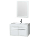 Axa 36" Single Bathroom Vanity in Glossy White, Acrylic Resin Countertop, Integrated Sink and 24" Mirror