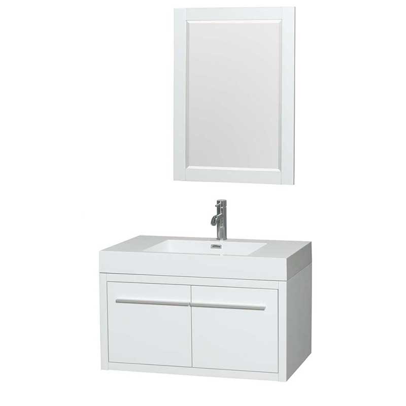 Axa 36" Single Bathroom Vanity in Glossy White, Acrylic Resin Countertop, Integrated Sink and 24" Mirror