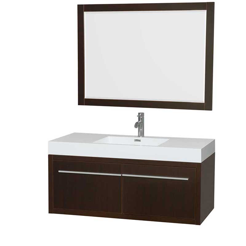 Axa 48" Single Bathroom Vanity in Espresso, Acrylic Resin Countertop, Integrated Sink and 46" Mirror