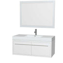 Axa 48" Single Bathroom Vanity in Glossy White, Acrylic Resin Countertop, Integrated Sink and 46" Mirror