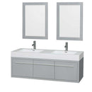 Axa 60" Double Bathroom Vanity in Dove Gray, Acrylic Resin Countertop, Integrated Sinks and 24" Mirrors