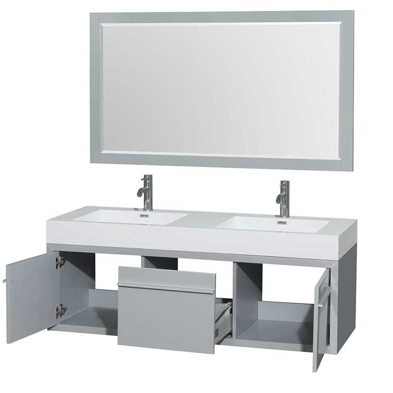 Axa 60" Double Bathroom Vanity in Dove Gray, Acrylic Resin Countertop, Integrated Sinks and 58" Mirror 2