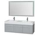 Axa 60" Double Bathroom Vanity in Dove Gray, Acrylic Resin Countertop, Integrated Sinks and 58" Mirror