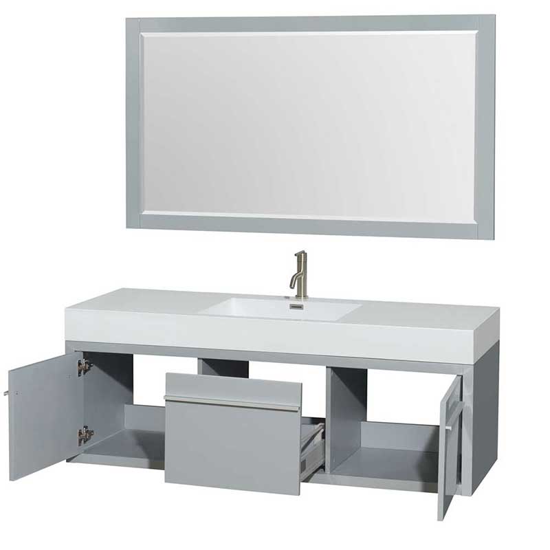 Axa 60" Single Bathroom Vanity in Dove Gray, Acrylic Resin Countertop, Integrated Sink and 58" Mirror 2