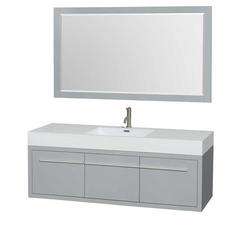 Axa 60" Single Bathroom Vanity in Dove Gray, Acrylic Resin Countertop, Integrated Sink and 58" Mirror
