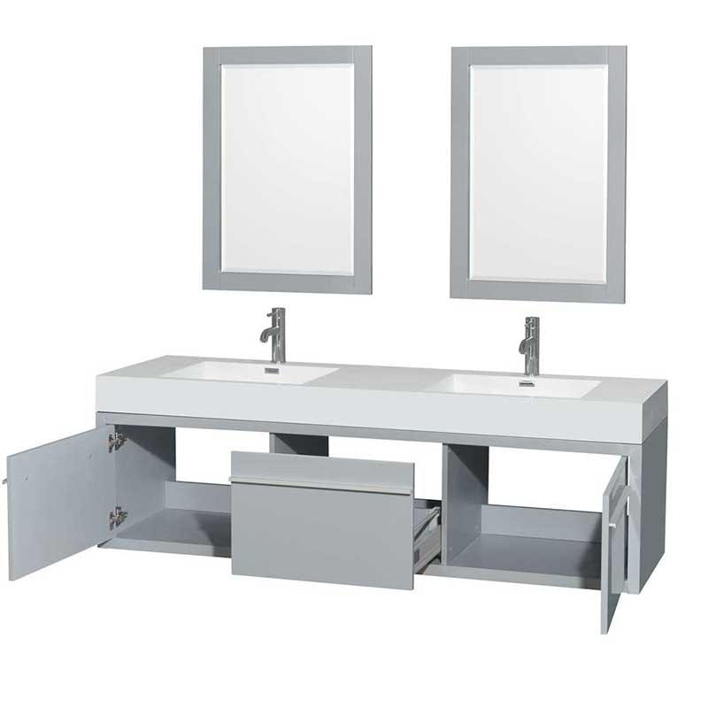 Axa 72" Double Bathroom Vanity in Dove Gray, Acrylic Resin Countertop, Integrated Sinks and 24" Mirrors 2