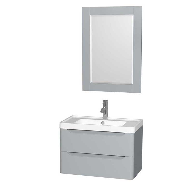Wyndham Collection Murano 30 inch Single Bathroom Vanity in Gray, Acrylic-Resin Countertop, Integrated Sink, and 24 inch Mirror