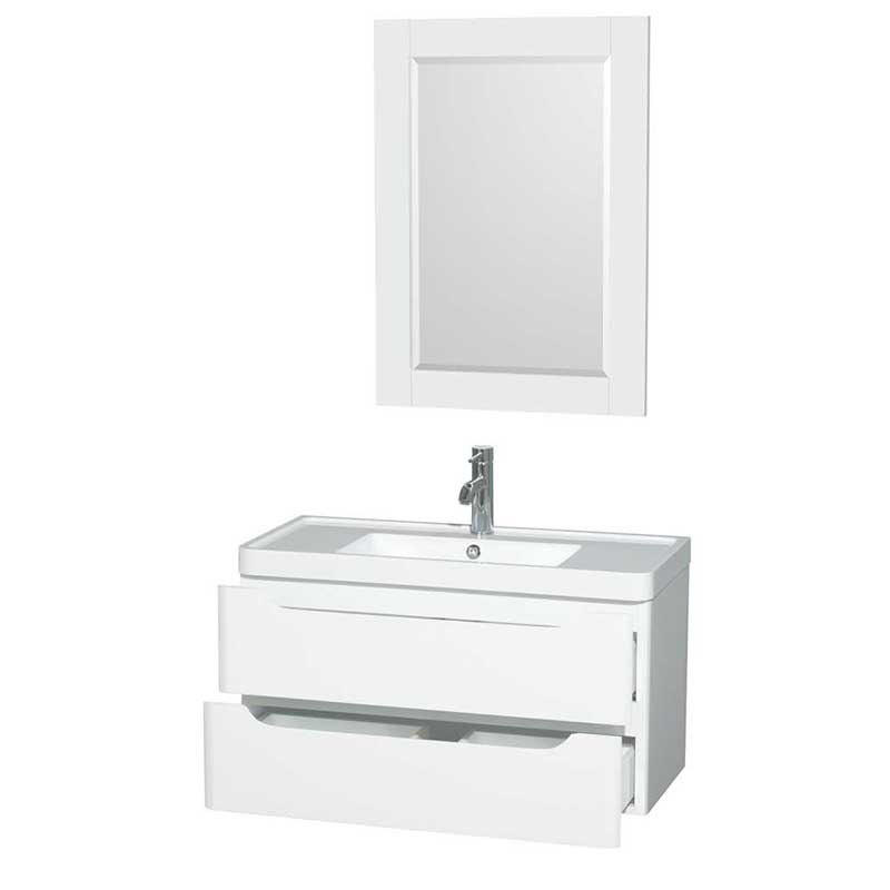 Wyndham Collection Murano 36 inch Single Bathroom Vanity in Glossy White, Acrylic-Resin Countertop, Integrated Sink, and 24 inch Mirror 2