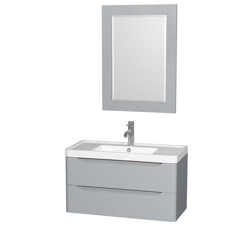 Wyndham Collection Murano 36 inch Single Bathroom Vanity in Gray, Acrylic-Resin Countertop, Integrated Sink, and 24 inch Mirror