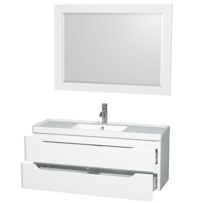 Wyndham Collection Murano 48 inch Single Bathroom Vanity in Glossy White, Acrylic-Resin Countertop, Integrated Sink, and 46 inch Mirror 2