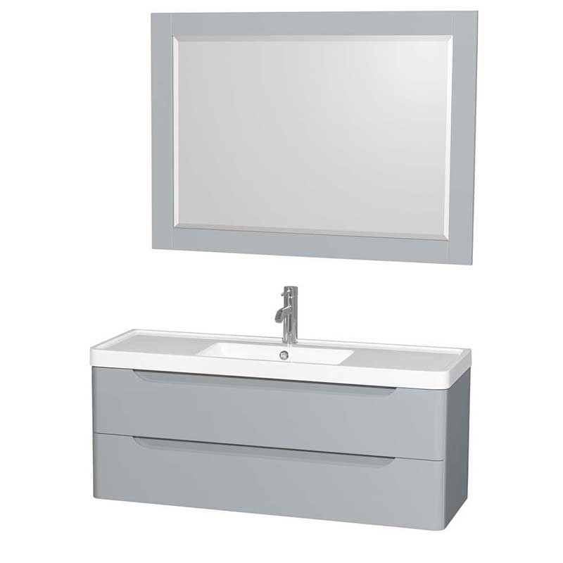 Wyndham Collection Murano 48 inch Single Bathroom Vanity in Gray, Acrylic-Resin Countertop, Integrated Sink, and 46 inch Mirror