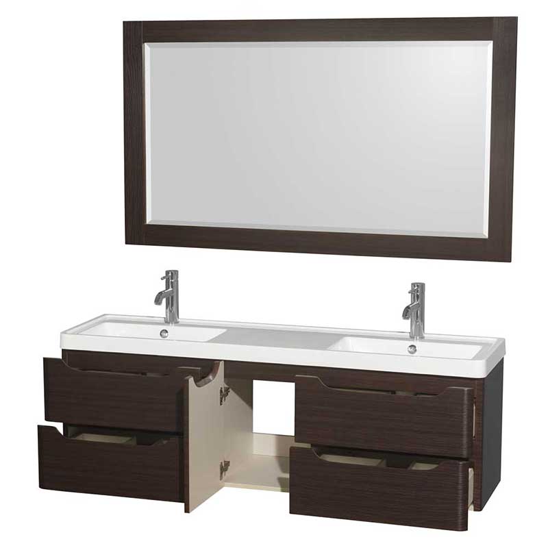 Wyndham Collection Murano 60 inch Double Bathroom Vanity in Espresso, Acrylic-Resin Countertop, Integrated Sinks, and 58 inch Mirror 2