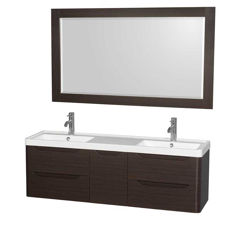 Wyndham Collection Murano 60 inch Double Bathroom Vanity in Espresso, Acrylic-Resin Countertop, Integrated Sinks, and 58 inch Mirror