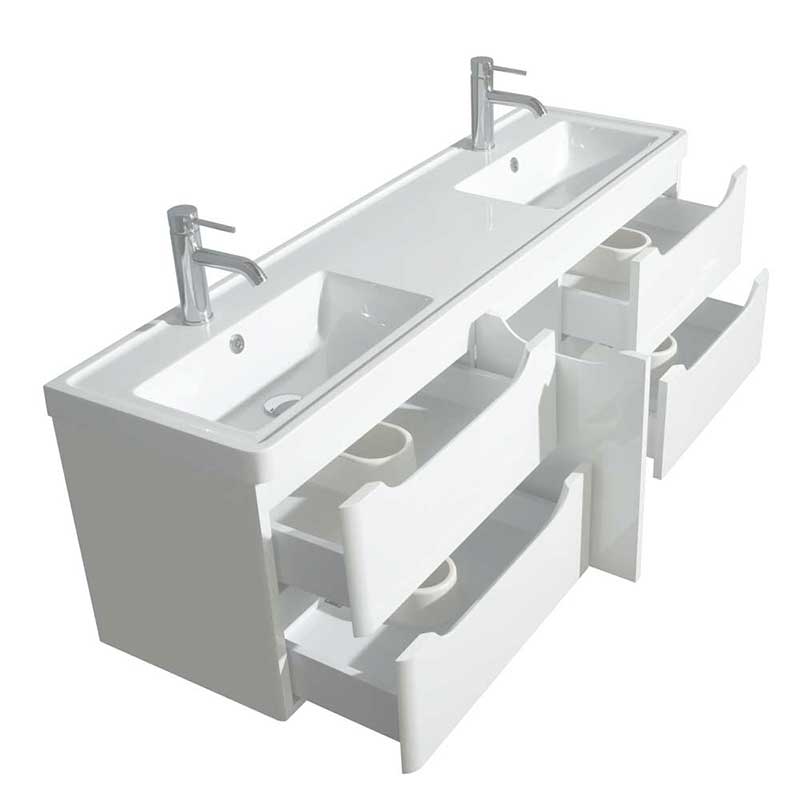 Wyndham Collection Murano 60 inch Double Bathroom Vanity in Glossy White, Acrylic-Resin Countertop, Integrated Sinks, and 58 inch Mirror 4
