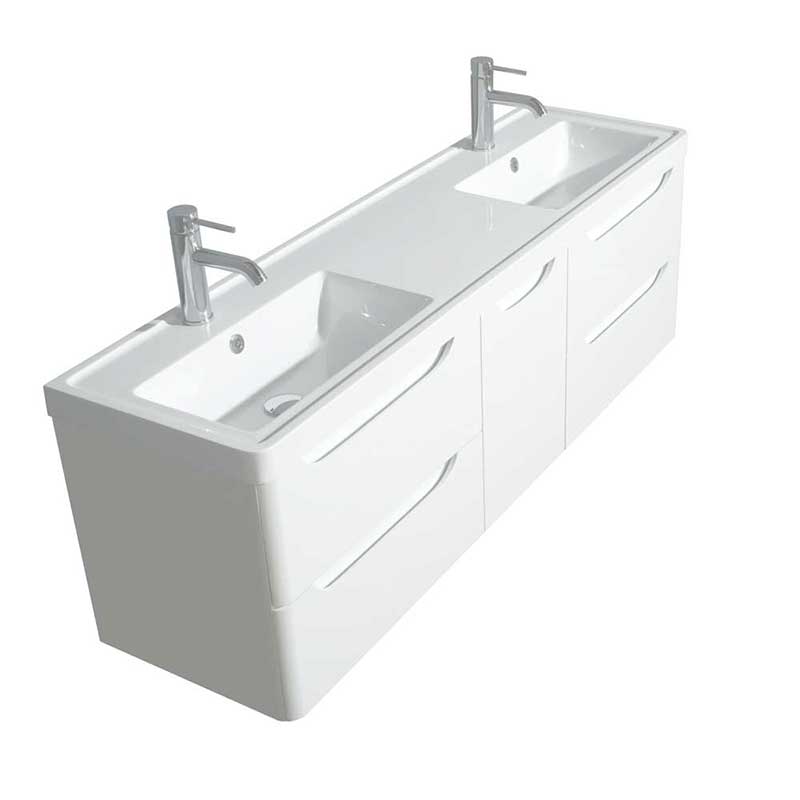 Wyndham Collection Murano 60 inch Double Bathroom Vanity in Glossy White, Acrylic-Resin Countertop, Integrated Sinks, and 24 inch Mirrors 3