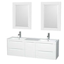 Wyndham Collection Murano 60 inch Double Bathroom Vanity in Glossy White, Acrylic-Resin Countertop, Integrated Sinks, and 24 inch Mirrors