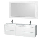 Wyndham Collection Murano 60 inch Double Bathroom Vanity in Glossy White, Acrylic-Resin Countertop, Integrated Sinks, and 58 inch Mirror
