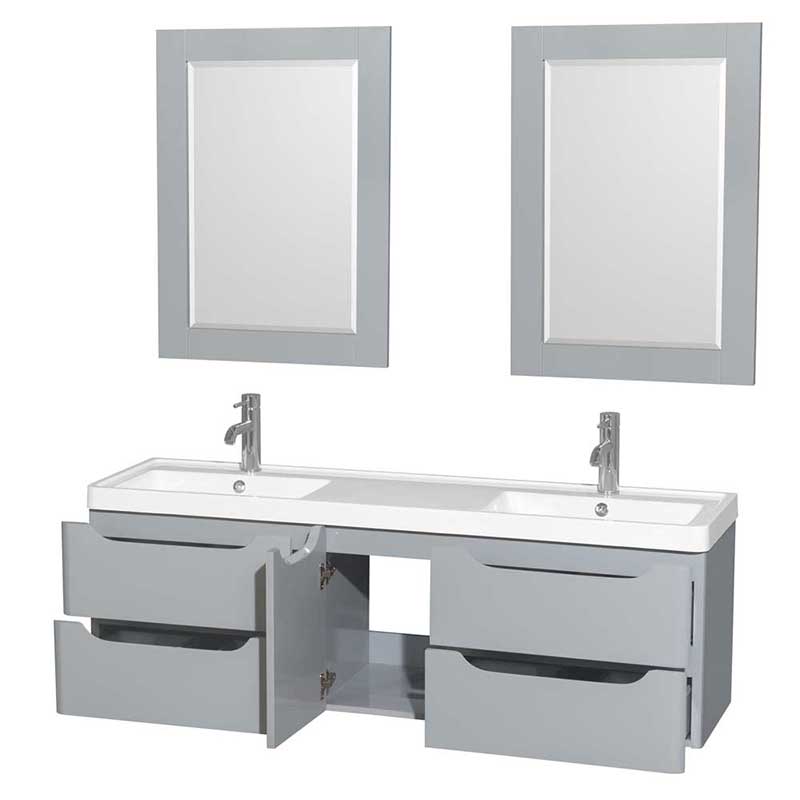 Wyndham Collection Murano 60 inch Double Bathroom Vanity in Gray, Acrylic-Resin Countertop, Integrated Sinks, and 24 inch Mirrors 2