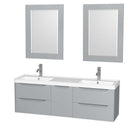 Wyndham Collection Murano 60 inch Double Bathroom Vanity in Gray, Acrylic-Resin Countertop, Integrated Sinks, and 24 inch Mirrors
