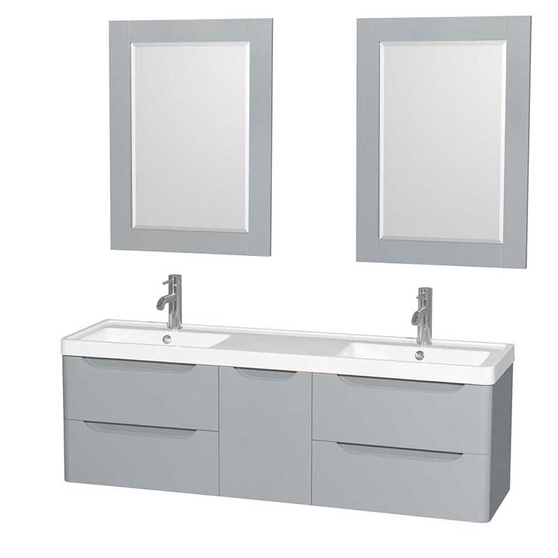 Wyndham Collection Murano 60 inch Double Bathroom Vanity in Gray, Acrylic-Resin Countertop, Integrated Sinks, and 24 inch Mirrors