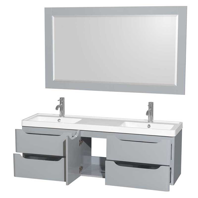 Wyndham Collection Murano 60 inch Double Bathroom Vanity in Gray, Acrylic-Resin Countertop, Integrated Sinks, and 58 inch Mirror 2