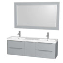 Wyndham Collection Murano 60 inch Double Bathroom Vanity in Gray, Acrylic-Resin Countertop, Integrated Sinks, and 58 inch Mirror