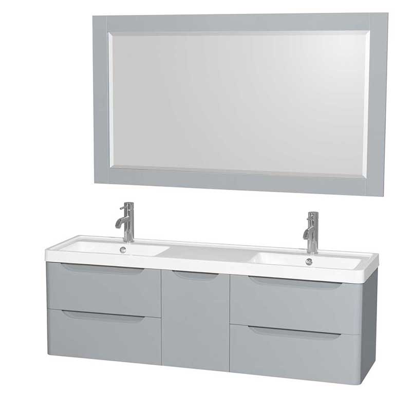 Wyndham Collection Murano 60 inch Double Bathroom Vanity in Gray, Acrylic-Resin Countertop, Integrated Sinks, and 58 inch Mirror