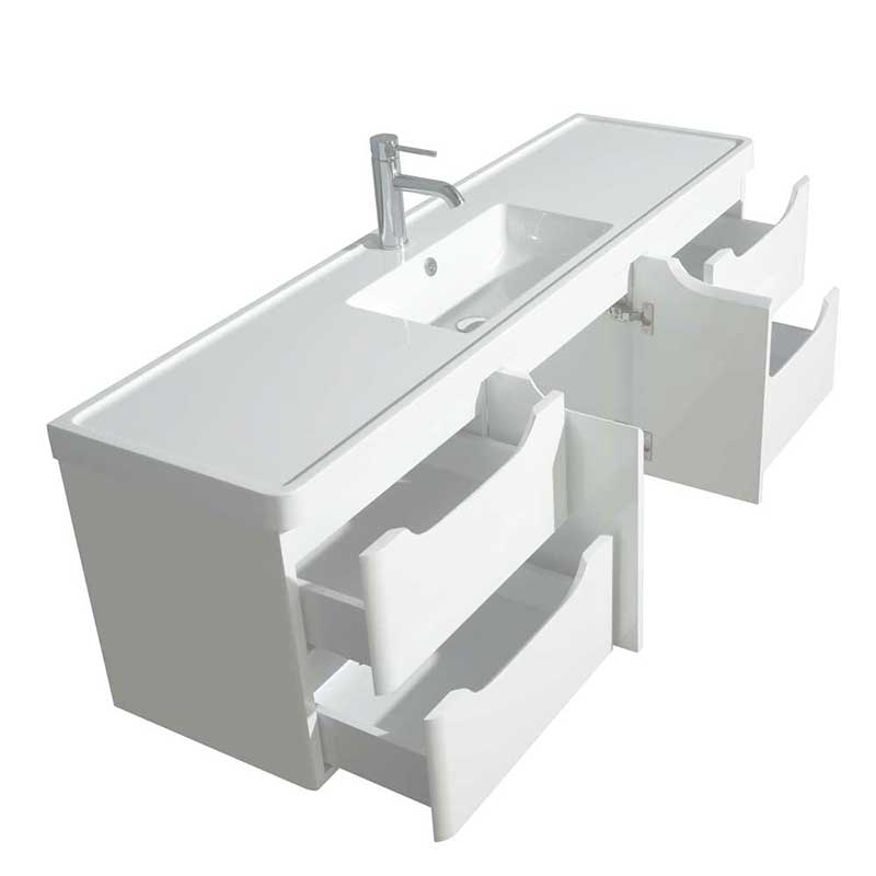 Wyndham Collection Murano 60 inch Single Bathroom Vanity in Glossy White, Acrylic-Resin Countertop, Integrated Sink, and 58 inch Mirror 4