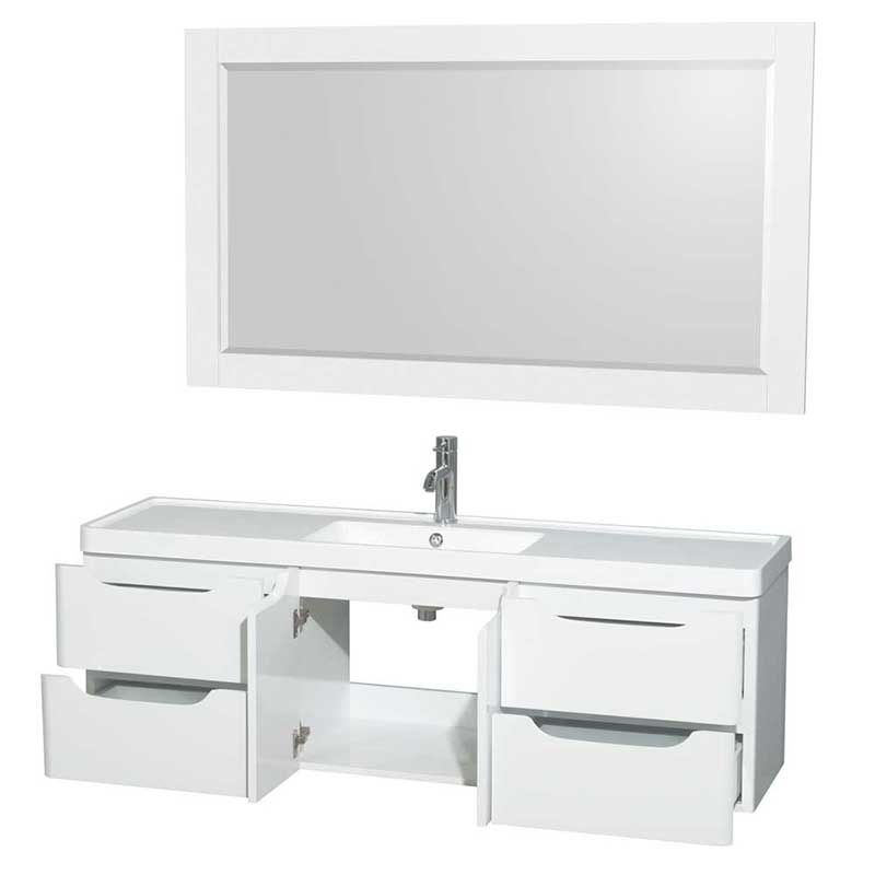 Wyndham Collection Murano 60 inch Single Bathroom Vanity in Glossy White, Acrylic-Resin Countertop, Integrated Sink, and 58 inch Mirror 2