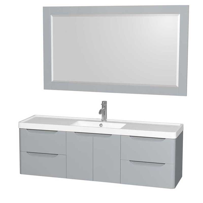 Wyndham Collection Murano 60 inch Single Bathroom Vanity in Gray, Acrylic-Resin Countertop, Integrated Sink, and 58 inch Mirror