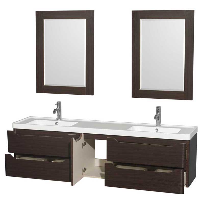 Wyndham Collection Murano 72 inch Double Bathroom Vanity in Espresso, Acrylic-Resin Countertop, Integrated Sinks, and 24 inch Mirrors 2