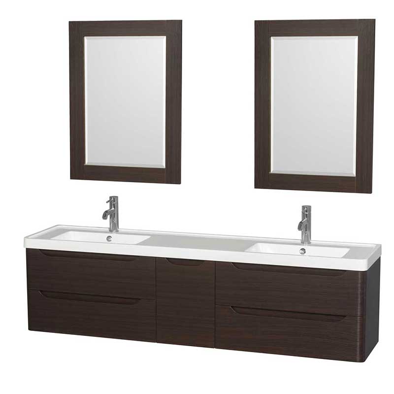 Wyndham Collection Murano 72 inch Double Bathroom Vanity in Espresso, Acrylic-Resin Countertop, Integrated Sinks, and 24 inch Mirrors