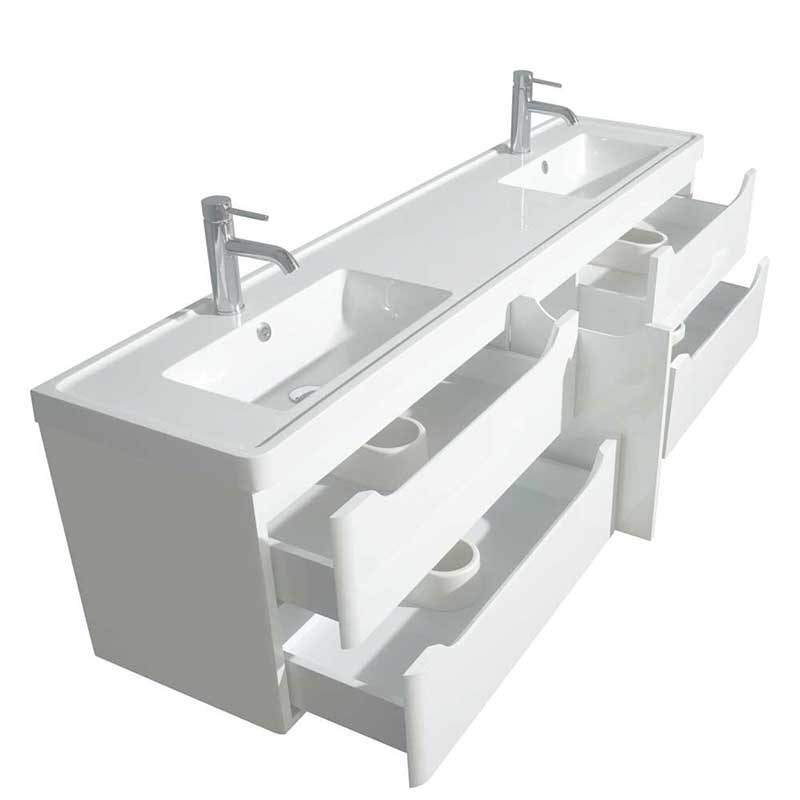 Wyndham Collection Murano 72 inch Double Bathroom Vanity in Glossy White, Acrylic-Resin Countertop, Integrated Sinks, and 24 inch Mirrors 4